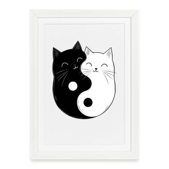 Yin et Yang Chats Chat Propriétaire Bouddhisme Graphique - Affiche encadrée (27 × 37 cm) - blanc - Devant