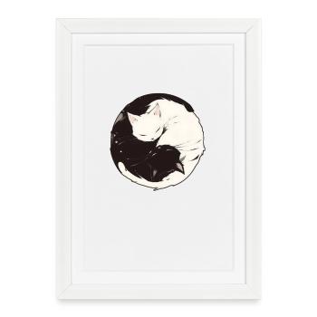 Yin et Yang bouddhisme graphique chats chat support - Affiche encadrée (27 × 37 cm) - blanc - Devant