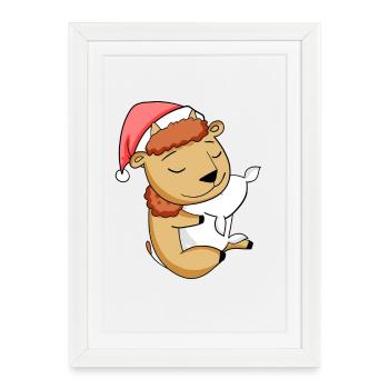 Bison Cute Tired Sleeping In Christmas - Framed poster (27 × 37 cm) - white - Front