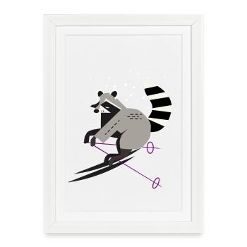 Cute Skier Raccoon–Fun and Dynamic - Framed poster (27 × 37 cm) - white - Front