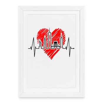 New York Skyline Heartbeat Heart Pulse USA Cadeau - Affiche encadrée (27 × 37 cm) - blanc - Devant
