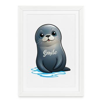 Phoque mignon - Affiche encadrée (27 × 37 cm) - blanc - Devant