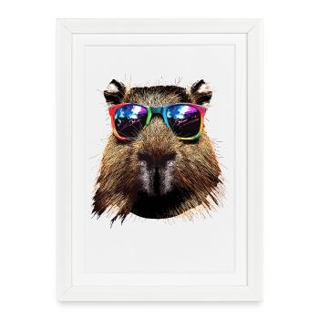 Capybara Sunglasses Colorful Popart Capybara - Framed poster (27 × 37 cm) - white - Front