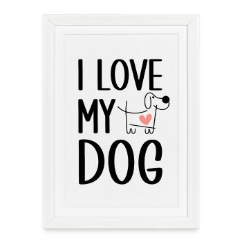 J’aime mon chien - Chien mignon avec contour de silhouette de coeur - Affiche encadrée (27 × 37 cm) - blanc - Devant