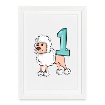 Numéro 1 Numéro Un - Motif Chien Caniche - Affiche encadrée (27 × 37 cm) - blanc - Devant