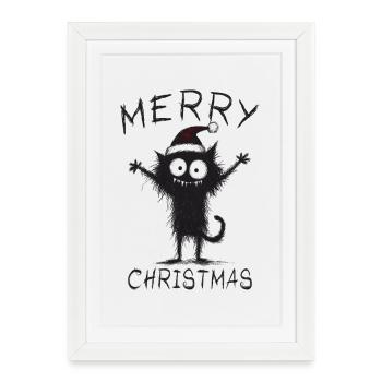 Chats avec chapeau de Noël Cadeau de Noël - Affiche encadrée (27 × 37 cm) - blanc - Devant