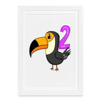 2 Anniversaire Toucans Motif Oiseau - Deux ans - Affiche encadrée (27 × 37 cm) - blanc - Devant