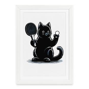 Table Tennis Cat Ping-Pong Black Cat Dad Outfit - Framed poster (27 × 37 cm) - white - Front