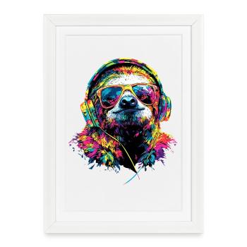 paresseux couleurs colorées pop art paresseux paresseux - Affiche encadrée (27 × 37 cm) - blanc - Devant