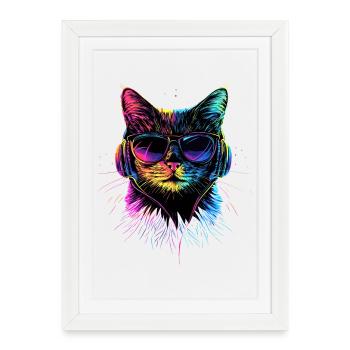 Cat Sunglasses Headphones Music Colorful DJ Cats - Framed poster (27 × 37 cm) - white - Front