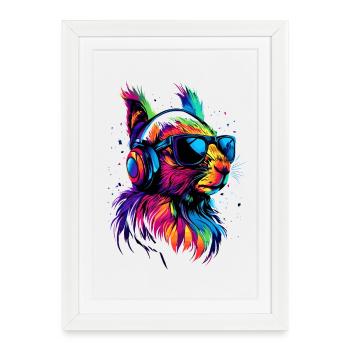 Squirrel Headphones Colorful Pop Art DJ Squirrel - Framed poster (27 × 37 cm) - white - Front