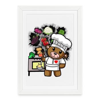 ours en peluche, cuisinier, chef, cuisinier, cuisinier, cuisinier, légumes - Affiche encadrée (27 × 37 cm) - blanc - Devant