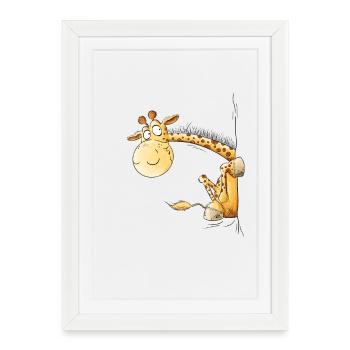 Girafe drôle I motif d’animal sauvage - Affiche encadrée (27 × 37 cm) - blanc - Devant