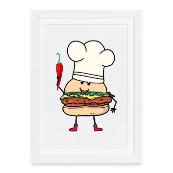 Chili Cuisinier Cuisiniers Cuisinier Burger Cuisine - Affiche encadrée (27 × 37 cm) - blanc - Devant