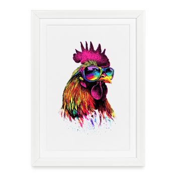 Coq Poulet Papa Poulailler Papa Poulet fermier Poulets - Affiche encadrée (27 × 37 cm) - blanc - Devant