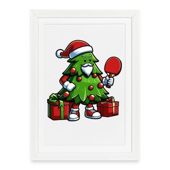 Tennis de table Arbre de Noël Costume Arbre de Noël - Affiche encadrée (27 × 37 cm) - blanc - Devant