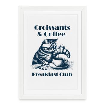 Club de petit-déjeuner café et croissants - Affiche encadrée (27 × 37 cm) - blanc - Devant