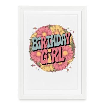 Birthday Girl Floral Retro Fun Celebration Design - Framed poster (27 × 37 cm) - white - Front