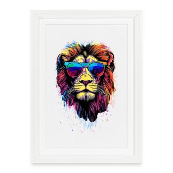 Lion Grand Chat Crinière de Lion Les Lions Amour Lions Sauvages - Affiche encadrée (27 × 37 cm) - blanc - Devant