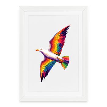 Mouette, Plage, Mer, Mer du Nord, Mer Baltique, Goéland argenté, Mouettes - Affiche encadrée (27 × 37 cm) - blanc - Devant
