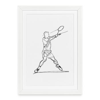 Dessin d’un joueur de badminton - Affiche encadrée (27 × 37 cm) - blanc - Devant