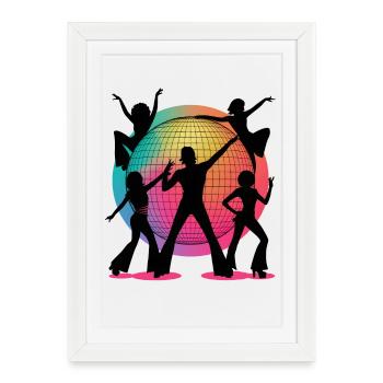 Rétro Disco Vibes Danse Silhouette Art - Affiche encadrée (27 × 37 cm) - blanc - Devant