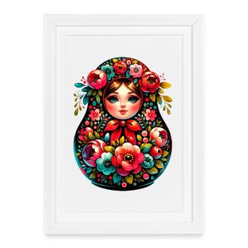 Russe Fille Matriochka Moscou avec des lunettes de soleil - Affiche encadrée (27 × 37 cm) - blanc - Devant