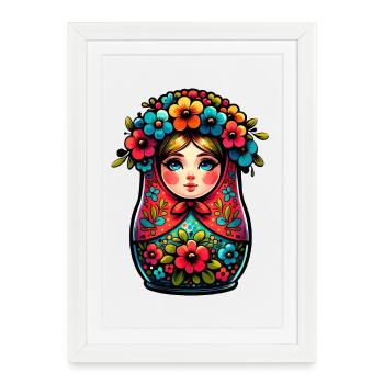 Russe Fille Matriochka Moscou avec des lunettes de soleil - Affiche encadrée (27 × 37 cm) - blanc - Devant