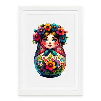 Russe Fille Matriochka Moscou avec des lunettes de soleil - Affiche encadrée (27 × 37 cm) - blanc - Devant