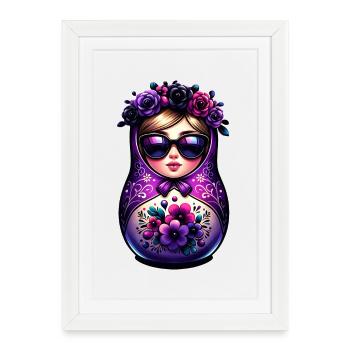 Russe Fille Matriochka Moscou avec des lunettes de soleil - Affiche encadrée (27 × 37 cm) - blanc - Devant