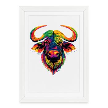 Buffle du Cap Buffalo Safari Buffle d’Afrique - Affiche encadrée (27 × 37 cm) - blanc - Devant