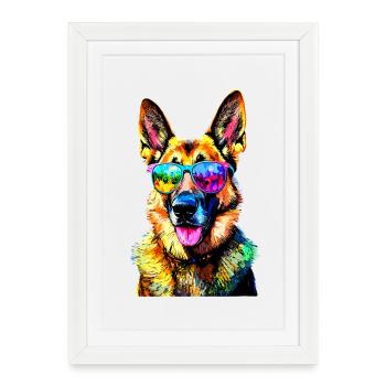 Berger Allemand Couleurs vives Pop Art Chien Chiens de berger - Affiche encadrée (27 × 37 cm) - blanc - Devant