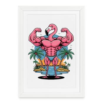 Flamant rose musculaire - Affiche encadrée (27 × 37 cm) - blanc - Devant