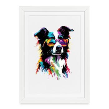 border collie chien amant chiot mignon collies - Affiche encadrée (27 × 37 cm) - blanc - Devant