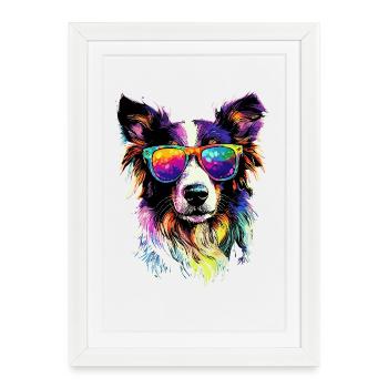 border collie chien amant chiot mignon collies - Affiche encadrée (27 × 37 cm) - blanc - Devant