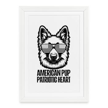 Berger Allemand Patriotique Drôle 4 Juillet - Affiche encadrée (27 × 37 cm) - blanc - Devant