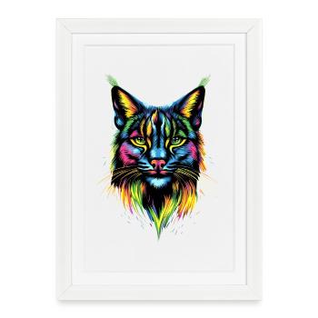 Lynx Chat sauvage Grands chats Chats Mignon Lynx - Affiche encadrée (27 × 37 cm) - blanc - Devant