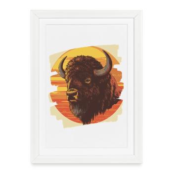 Bison Rétro - Affiche encadrée (27 × 37 cm) - blanc - Devant