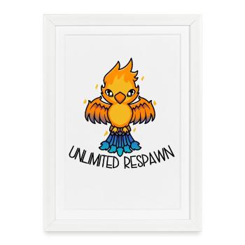 Réapparition illimitée – Dessin animé du Phénix mignon - Affiche encadrée (27 × 37 cm) - blanc - Devant