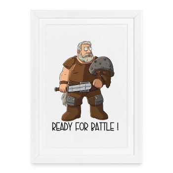 Guerrier de dessins animés drôles – Prêt au combat - Affiche encadrée (27 × 37 cm) - blanc - Devant