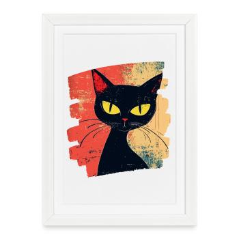 Black Cat Retro - Framed poster (27 × 37 cm) - white - Front