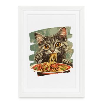 Nouilles pour chat rétro - Affiche encadrée (27 × 37 cm) - blanc - Devant