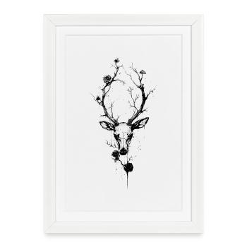 Dark Fantasy Deer Mushrooms Flowers Gothic Nature - Framed poster (27 × 37 cm) - white - Front