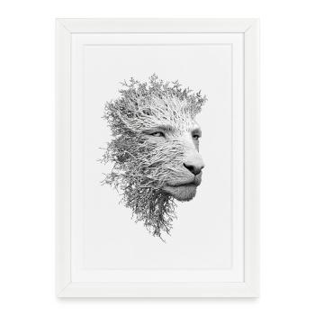 Lionne Racines Surréaliste Nature Artistique Complexe - Affiche encadrée (27 × 37 cm) - blanc - Devant