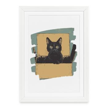 Chat dans une boîte en carton rétro - Affiche encadrée (27 × 37 cm) - blanc - Devant