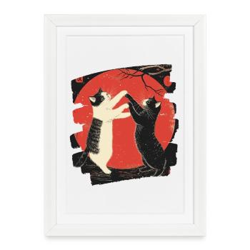 Japanese Cats Fight - Framed poster (27 × 37 cm) - white - Front
