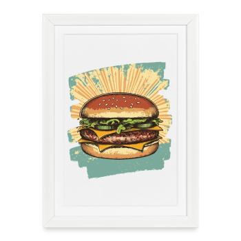 Burger Rétro - Affiche encadrée (27 × 37 cm) - blanc - Devant
