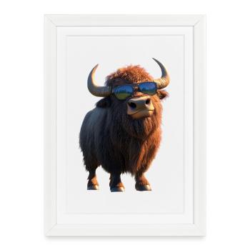 Bison, Bison, Bovins sauvages, Bison, Bison d’Amérique - Affiche encadrée (27 × 37 cm) - blanc - Devant