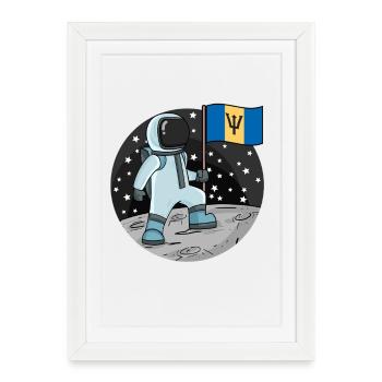 Astronaut Flag Barbados - Framed poster (27 × 37 cm) - white - Front