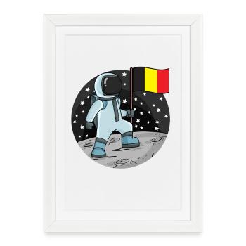 Astronaute avec drapeau belge dans l’espace - Affiche encadrée (27 × 37 cm) - blanc - Devant